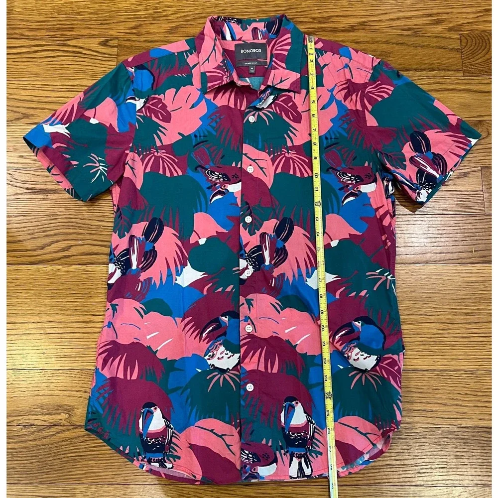 Bonobos Shirt Mens Medium‎ Pink All Over Print Tailored Slim Fit Button Up